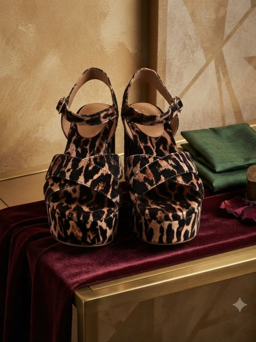 Gianni Bini Joize Leopard Velvet Crossband Platform Block Heel Sandals Size 8